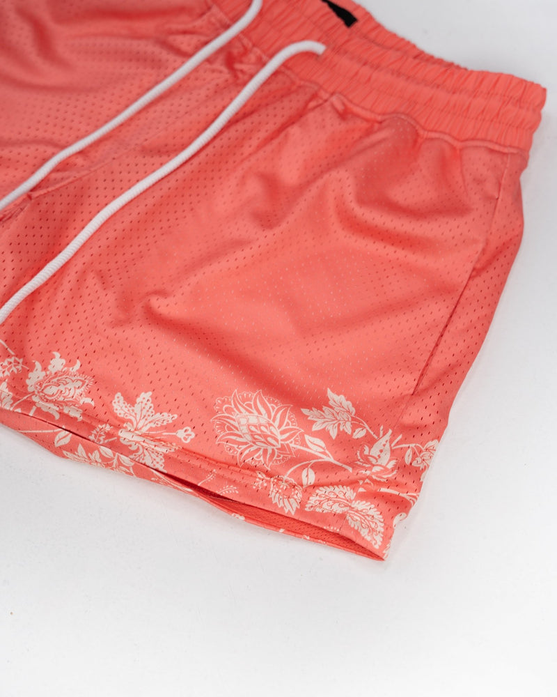 Salmon Floral Mesh Shorts - Shop Better Today